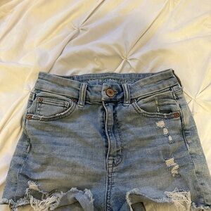 American Eagle Outfitters Light Blue Distressed Denim Shorts